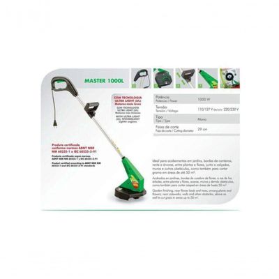 Aparador De Grama 1000w A Fio De Nylon Master 1000 Trapp Voltagem 110V