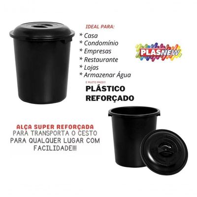 2 Cesto De Lixo Lixeira Fechada Preto 97 E 53 Litros Plasnew