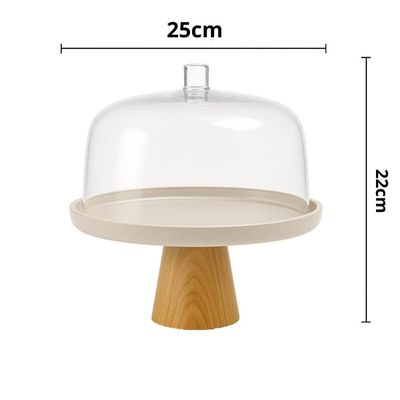 Conjunto Boleira com Cúpula e Migalheira Porta Pão com Tampa Prato Bolos Doces Bege Bambu Ou