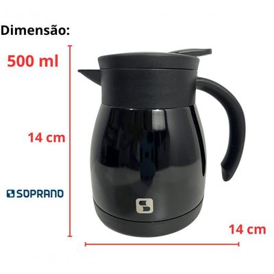 Bule Inox Elegance Garrafa Térmica Para Chá Café água 500ml Preto