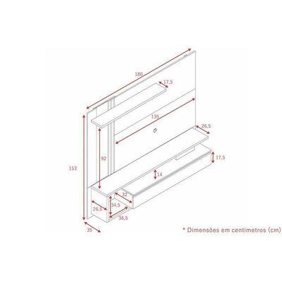 Painel Quarto P- Tv Até 60 Pol Treviso C- 1 Porta E Nicho 180x153cm Off White-cinamomo - Permóbili