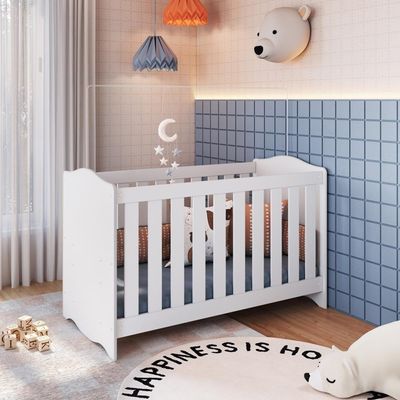 Berço Infantil Cama 3 em 1 com Colchão Regulagem de Altura Branco