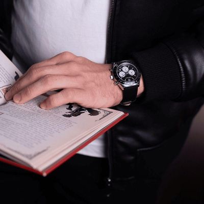 Relógio Masculino London Leather Silver Black 43mm