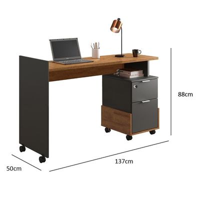 Escrivaninha Office Alessa M1 - Rodízios 2 Gavetas Amêndoa-chumbo - Lukaliam Móveis Amêndoa - Chumbo