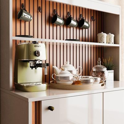 Cantinho Do Café Dolce - 2 Portas Mdf Off White Perolizado-freijó Ripado - Movelove Off White Perolizado-freijó Ripado
