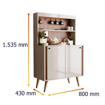 Cantinho Do Café Dolce - 2 Portas Mdf Off White Perolizado-freijó Ripado - Movelove Off White Perolizado-freijó Ripado