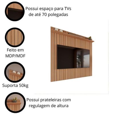 Painel Efeito Ripado 3d Para Até 70 Polegadas Sevilla 183cm Jequitibá