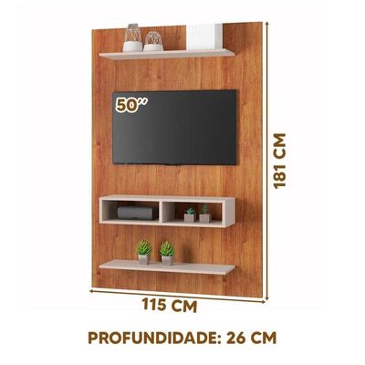 Painel Para Tv Até 50 Byte Com Nicho E 2 Prateleiras Mel / Off White Mel / Off White