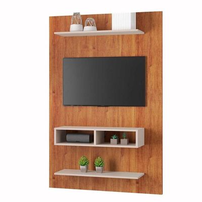 Painel Para Tv Até 50 Byte Com Nicho E 2 Prateleiras Mel / Off White Mel / Off White