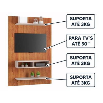Painel Para Tv Até 50 Byte Com Nicho E 2 Prateleiras Mel / Off White Mel / Off White