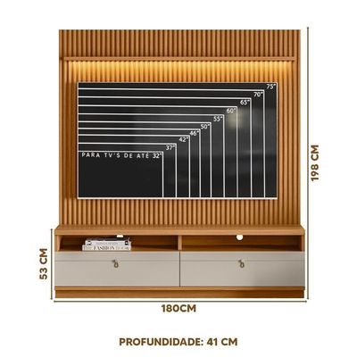 Painel Com Rack Para Tv Até 75 Polegadas Ripado Nature Off White