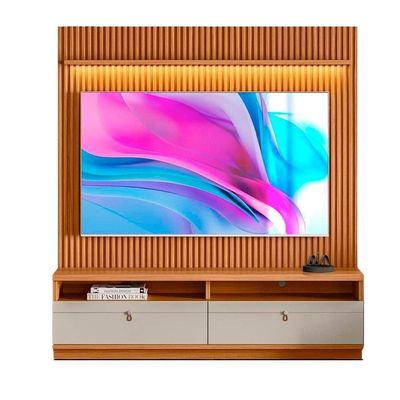 Painel Com Rack Para Tv Até 75 Polegadas Ripado Nature Off White
