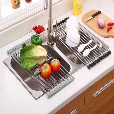 Escorredor De Pia Dobravel Portatil Aço Inox Tamanho 37x35 M