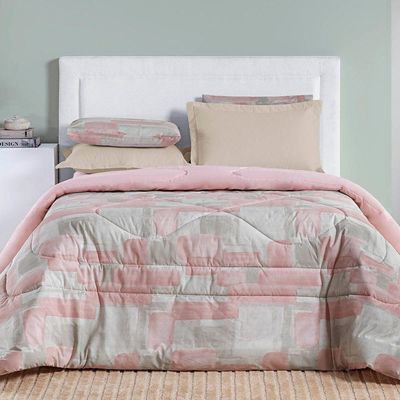 Edredom Cobertor Casa Scarpa Maris King Percalle 200 Fios Estampado Quadri Rosê