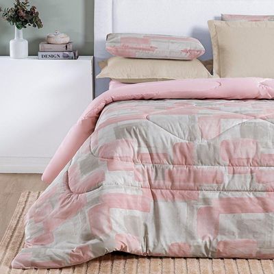 Edredom Cobertor Casa Scarpa Maris King Percalle 200 Fios Estampado Quadri Rosê