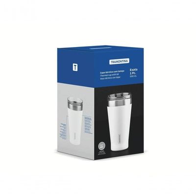 Copo Térmico Branco Em Aço Inox Tramontina Exata Com Tampa 550ml
