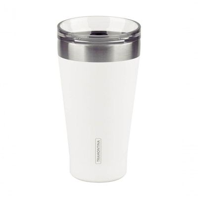 Copo Térmico Branco Em Aço Inox Tramontina Exata Com Tampa 550ml