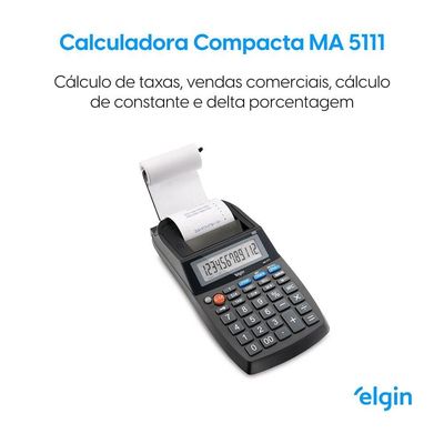 Calculadora Com Impressão Monocromática 5111 12 Dígitos Visor LCD