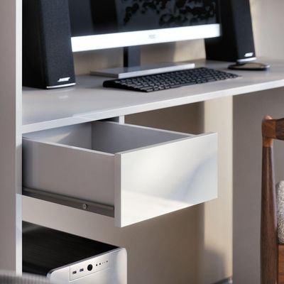 Escrivaninha Infinity Home Office Moderna Com Nichos E Gaveta Branca
