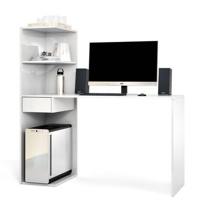Escrivaninha Infinity Home Office Moderna Com Nichos E Gaveta Branca