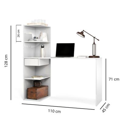 Escrivaninha Infinity Home Office Moderna Com Nichos E Gaveta Branca
