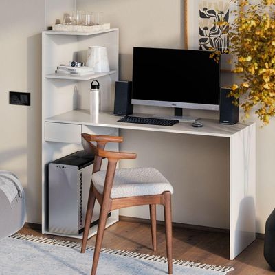 Escrivaninha Infinity Home Office Moderna Com Nichos E Gaveta Branca