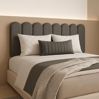 Cabeceira Nuvem Estofada Queen Size 8 Placas Em Suede 45cm Chumbo