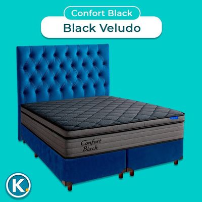 Cama Box Azul+cabeceira+colchão Queen Confort Black Ortobom