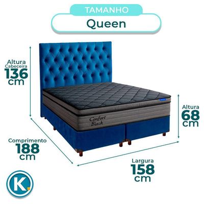 Cama Box Azul+cabeceira+colchão Queen Confort Black Ortobom