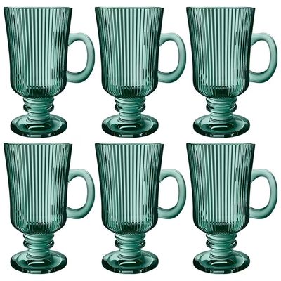 Conjunto com 6 Xícaras Irish Coffee Cameratta Vidro 230ml Verde L`Hermitage Verde