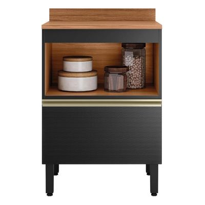 Balcão De Cozinha Proença 60cm 1 Porta E 1 Gaveta Nogueira Touch-carbono Prime Tx Com Tampo Mdf