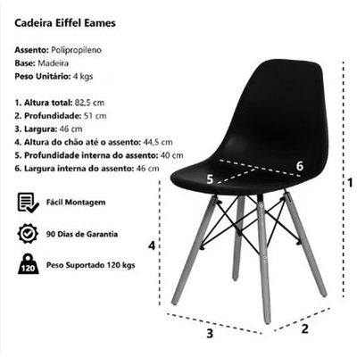 Cadeira Charles Eames Eiffel Madeira Branca
