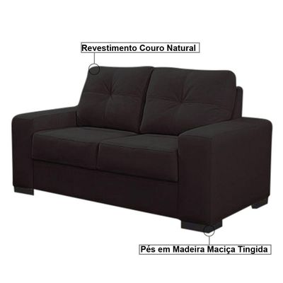Sofá 2 Lugares 150cm Turim Couro Marrom Fosco
