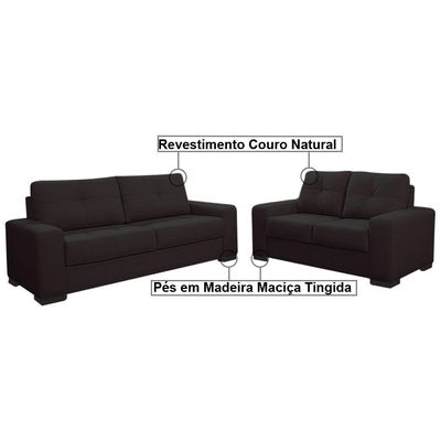 Sofá 2 E 3 Lugares Turim Couro Marrom Fosco