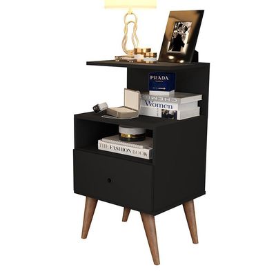 Mesa De Cabeceira Euro - Mdp 1 Gaveta Pintura Uv Preto - J3 Móveis