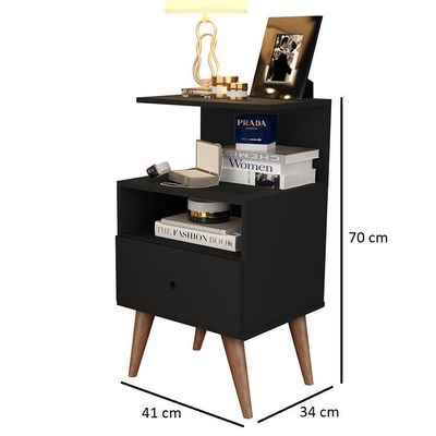 Mesa De Cabeceira Euro - Mdp 1 Gaveta Pintura Uv Preto - J3 Móveis