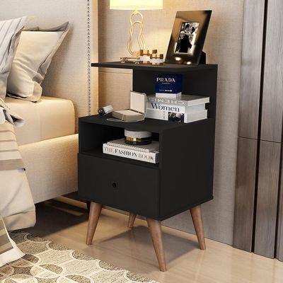 Mesa De Cabeceira Euro - Mdp 1 Gaveta Pintura Uv Preto - J3 Móveis