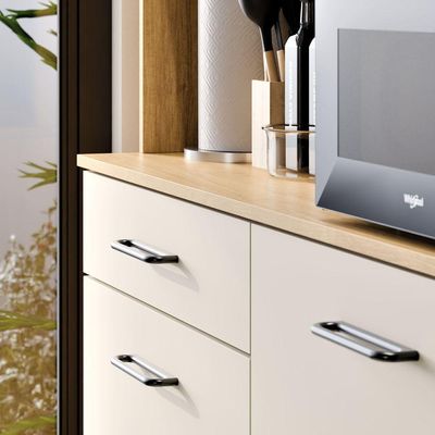 Armário De Cozinha Grazi Compacta Com 4 Portas E 1 Gaveta Ripado Off