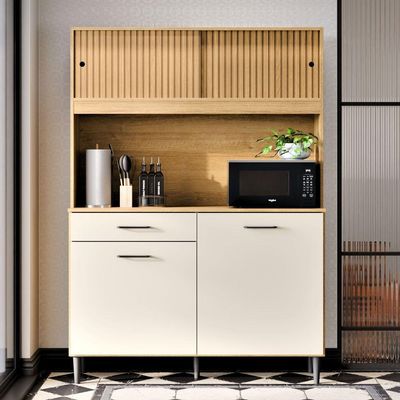 Armário De Cozinha Grazi Compacta Com 4 Portas E 1 Gaveta Ripado Off