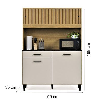 Armário De Cozinha Grazi Compacta Com 4 Portas E 1 Gaveta Ripado Off
