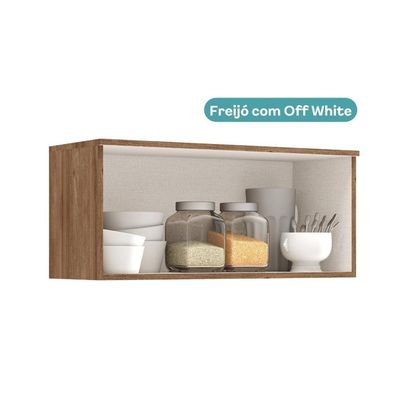 Armário Aéreo De Cozinha Miami 800mm 1 Porta Carraro Freijó Com Off White