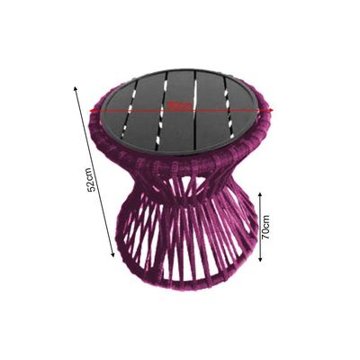 Mesa De Centro Sol Em Corda Náutica E Base Em Alumínio Preta 70cm Rosa - Cor: Rosa