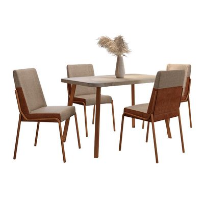 Conjunto de Mesa Retangular com Tampo MDP Petra Stellar e 4 Cadeiras Felipa Linho Areia e Caramelo