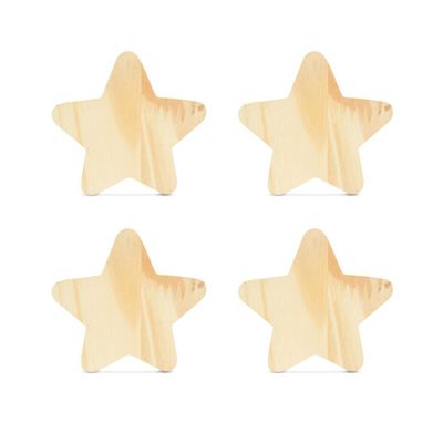 Kit 4 Ganchos Cabideiro de Madeira Pinus Pendurador Parede Formato Estrela Decorativo