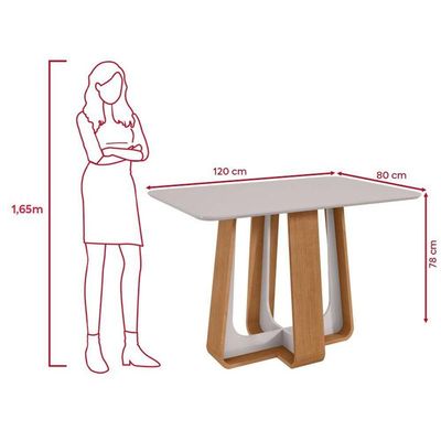 Mesa De Jantar Retangular 4 Lugares 120 Tampo Mdf/vidro Easy Pop Amendoa/off White
