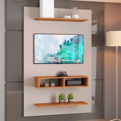 Painel Para Tv Até 50 Byte Com Nicho E 2 Prateleiras Off White / Mel Off White / Mel