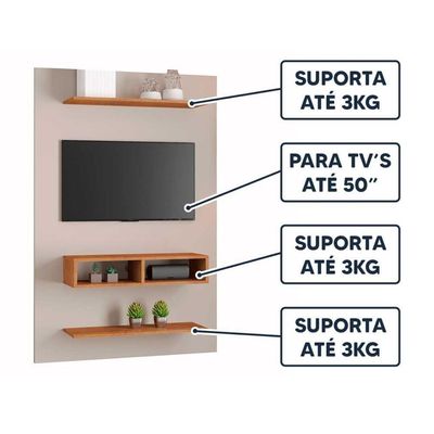 Painel Para Tv Até 50 Byte Com Nicho E 2 Prateleiras Off White / Mel Off White / Mel