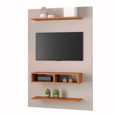 Painel Para Tv Até 50 Byte Com Nicho E 2 Prateleiras Off White / Mel Off White / Mel
