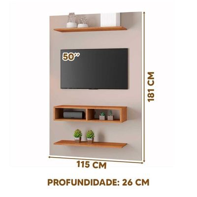Painel Para Tv Até 50 Byte Com Nicho E 2 Prateleiras Off White / Mel Off White / Mel