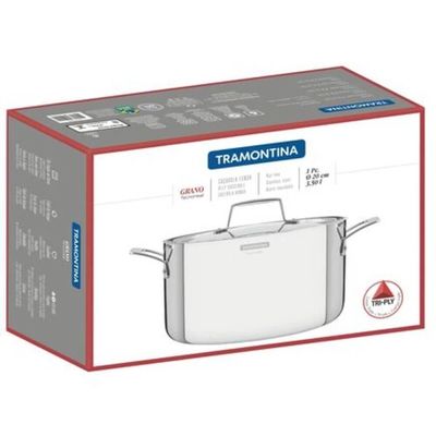 Caçarola Funda Tramontina Grano 20cm Em Inox Com Corpo Triplo